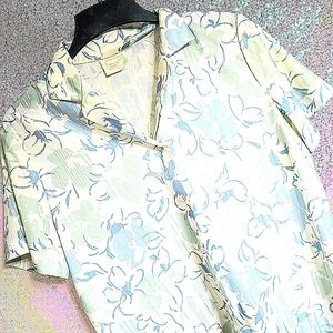 VINTAGE FLORAL BUTTONDOWN 18 Fresh Start Blue Green Textured Blouse 90s Pastel